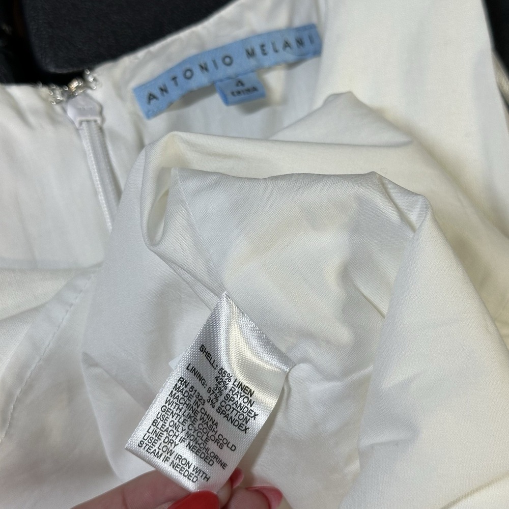 Linen Blend Antonio Melani White Shift Tiered Dress Preppy Cocktail Sz 4 Lined - Picture 12 of 15